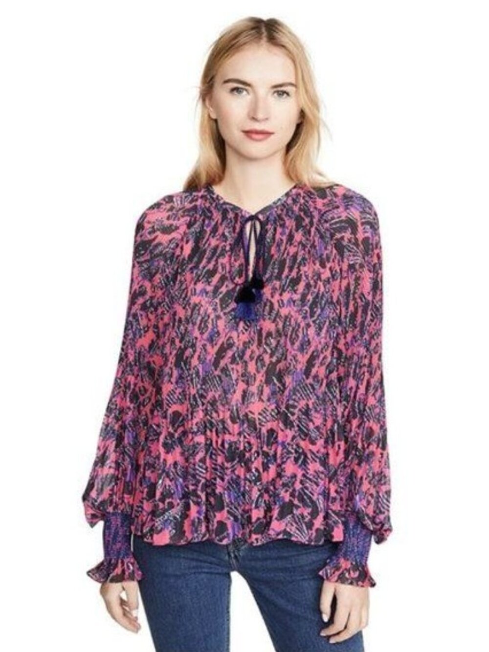 Derek Lam 10 Crosby Helena Pleated Speckled Floral Blouse - 4